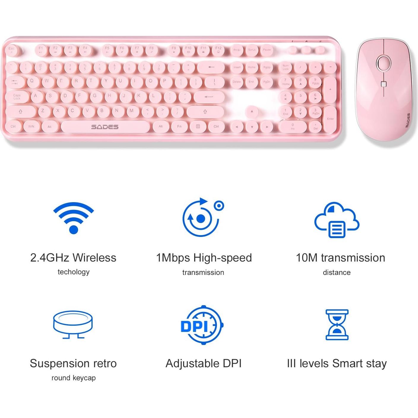Combo Teclado y Ratón Inalámbrico Rosa Letton V2020