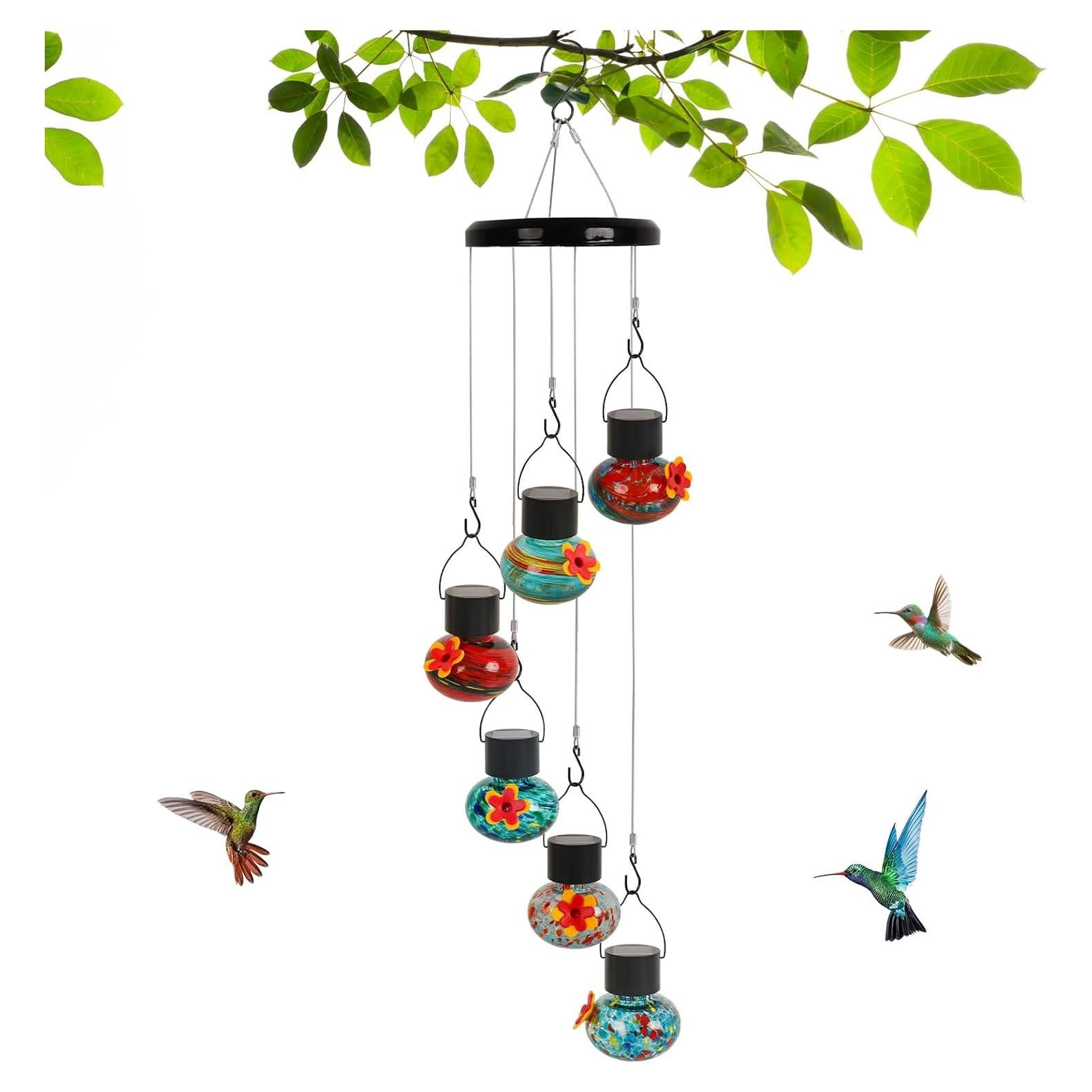 Alimentador de Colibríes Solar MARCHROSE 6 Puertos Vidrio 75cm