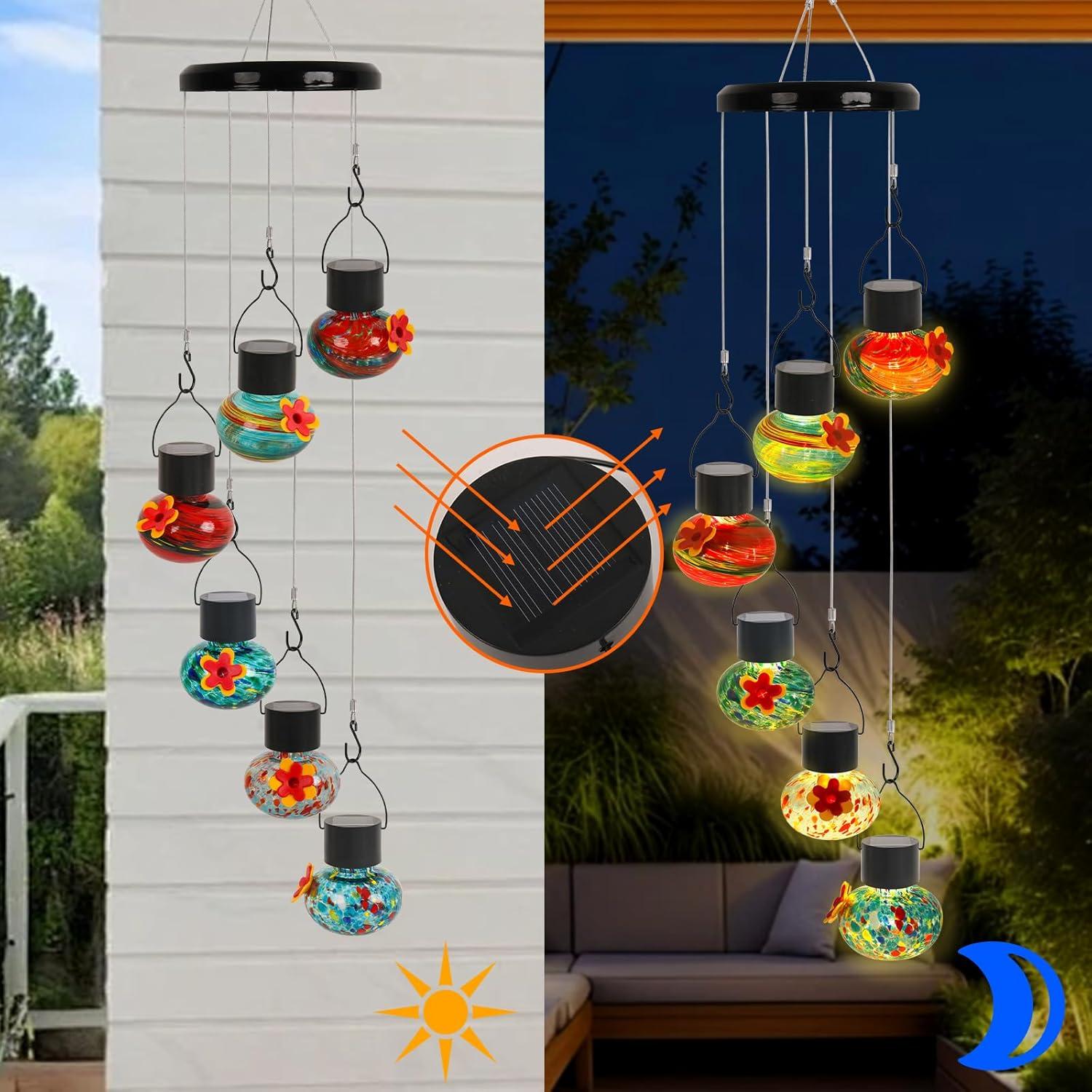 Alimentador de Colibríes Solar MARCHROSE 6 Puertos Vidrio 75cm