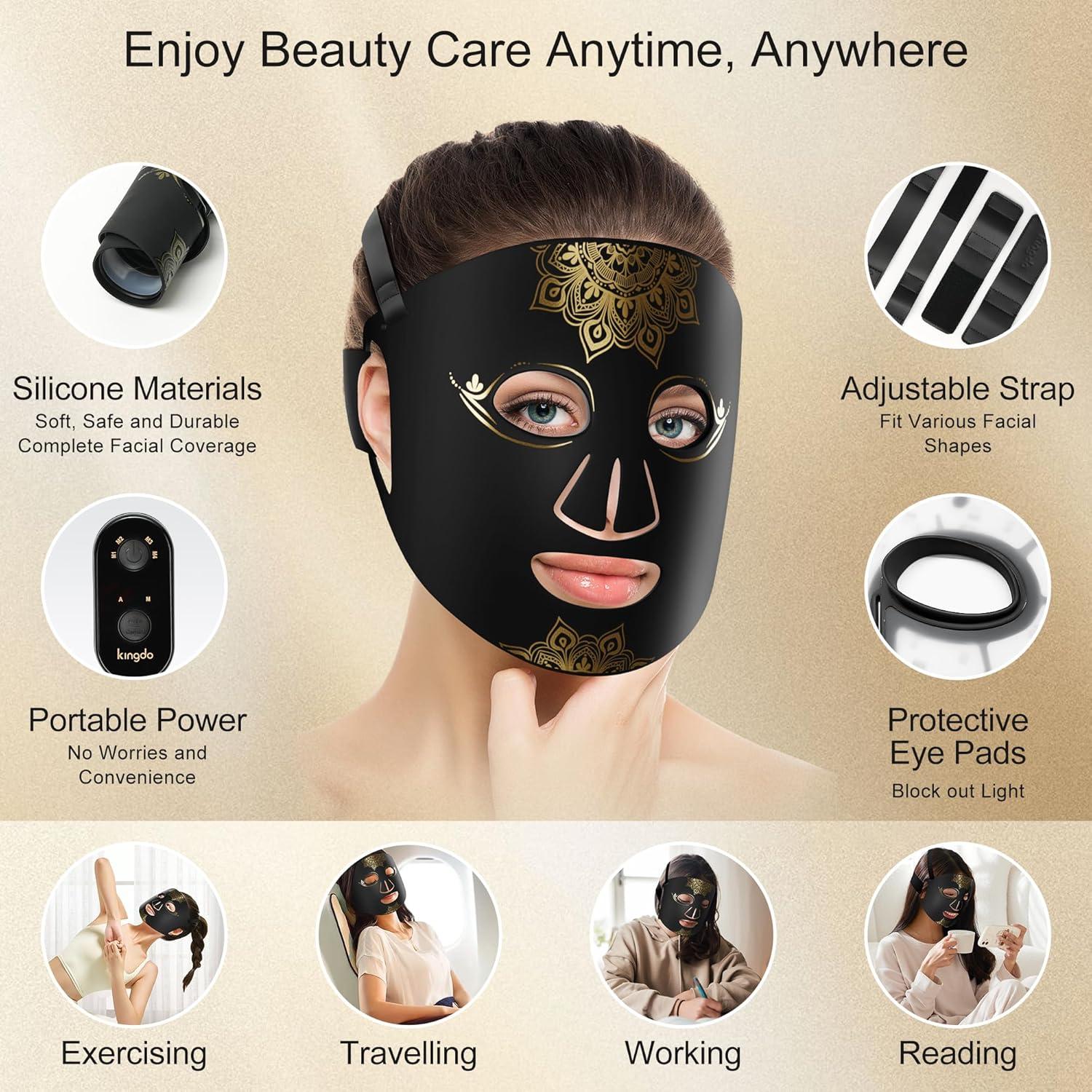 Máscara de Terapia de Luz Roja KINGDO - 4 Modos LED, Portátil