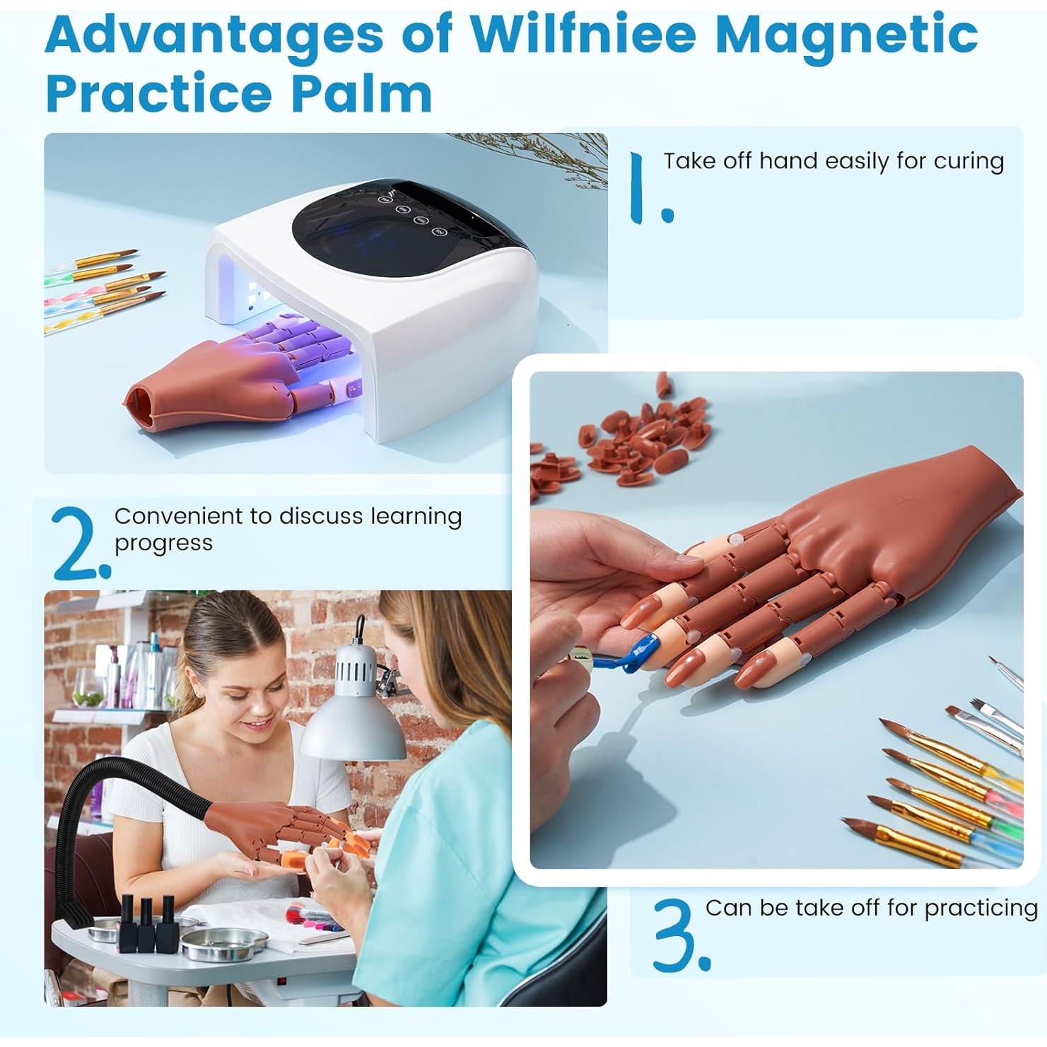 Mano de práctica magnética Wilfniee para uñas acrílicas