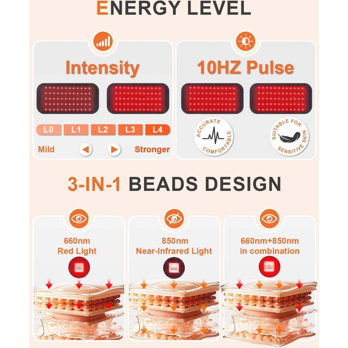 Cinturón de Luz Roja Rikimxin 3 en 1 con Temporizador 660nm 850nm