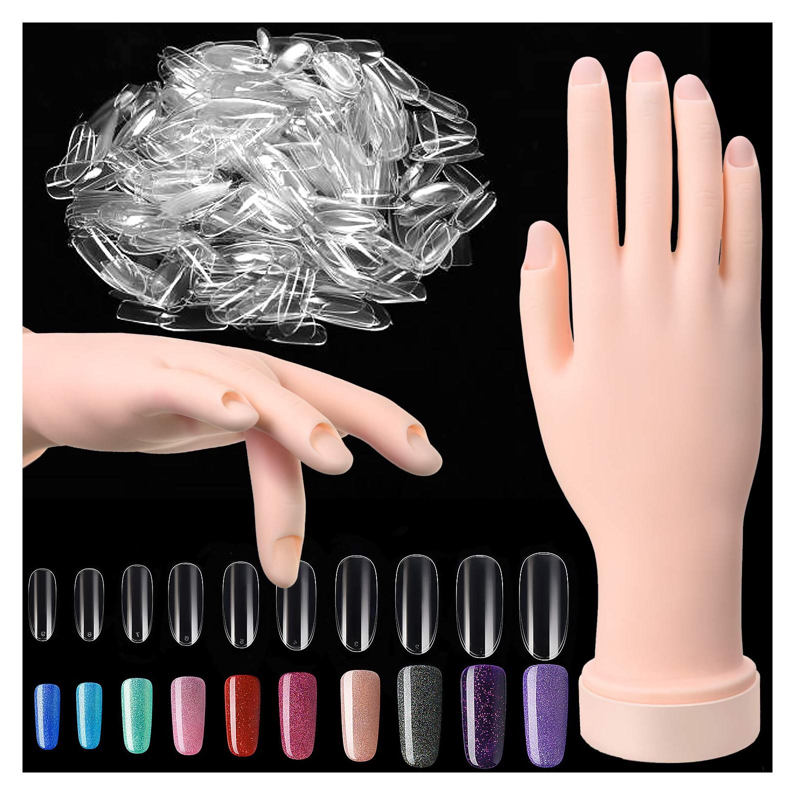 Mano de Práctica de Silicona Flexible BBTO + 500 Uñas Falsas