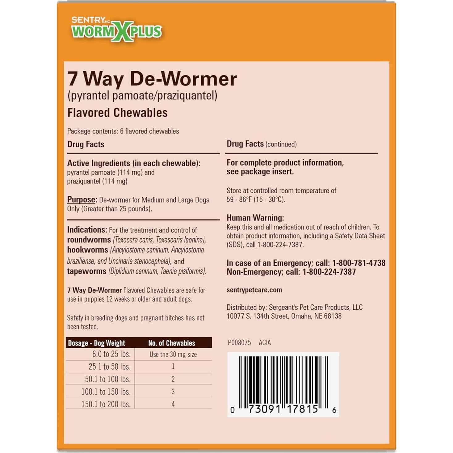 Desparasitante SENTRY Worm X Plus 7 Way para Perros +11.3 kg