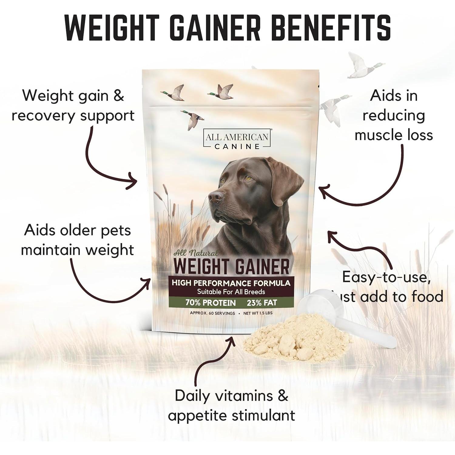 Dog Weight Gainer – High Calorie Dog Food Supplement & Protein Powder for Rapid Weight Gain, Mass, and Recovery – Appetite Stimulant – 60 Servings