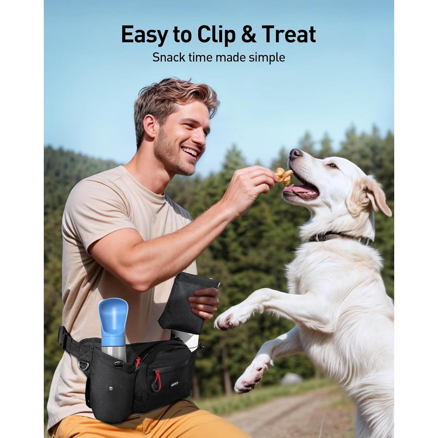 Mochila de Cintura AGPTEK para Entrenamiento de Perros, Negra