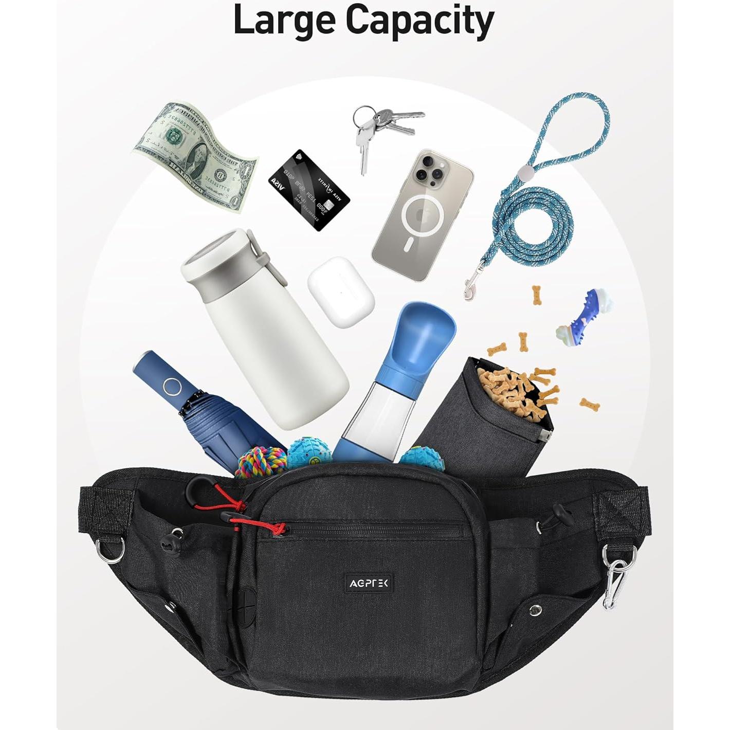 Mochila de Cintura AGPTEK para Entrenamiento de Perros, Negra