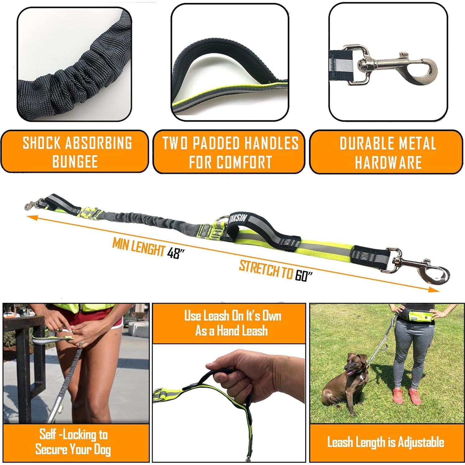 Correa Bungee Reflectante para Perros TAKSIN Amarillo Ajustable