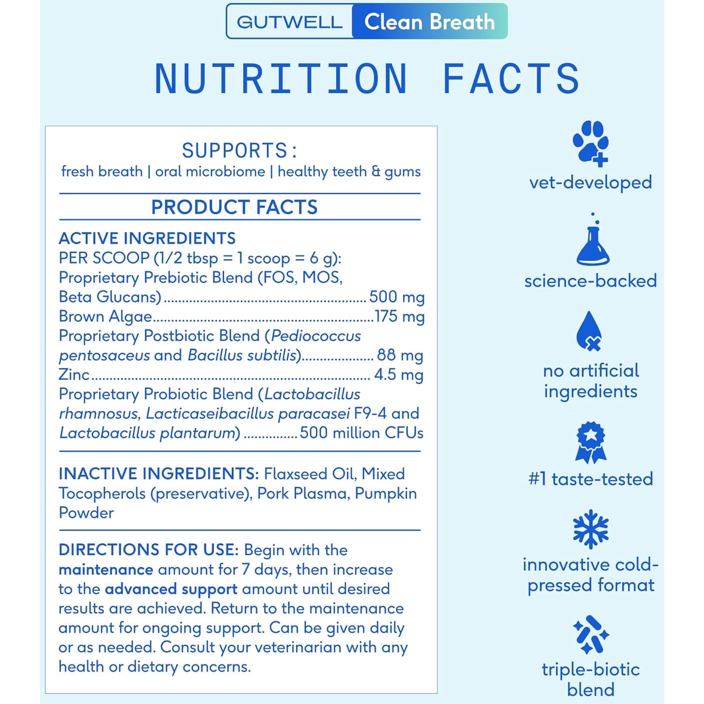 GutWell Clean Breath - Ambientador Dental para Perros 60 Cucharadas