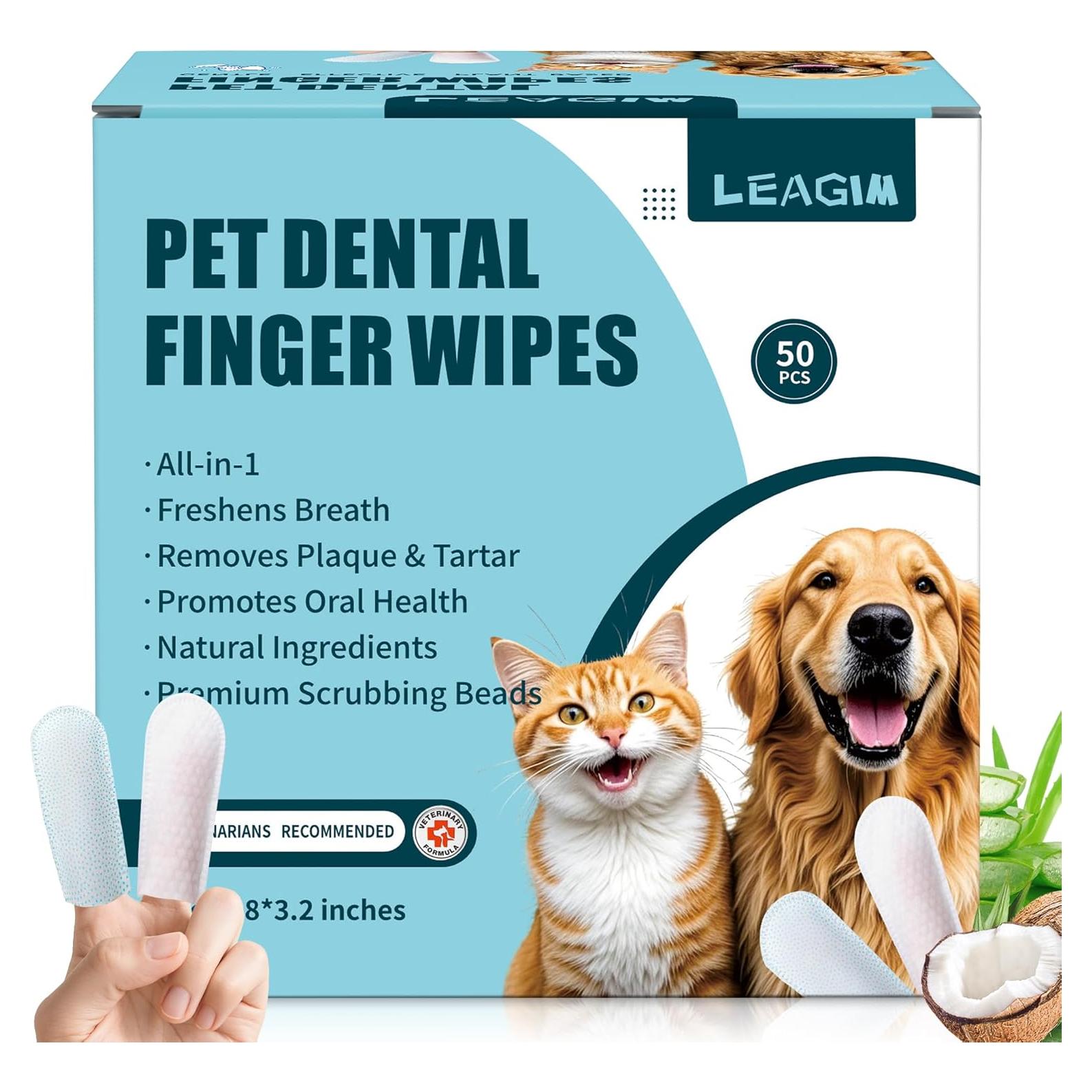 Toallitas Dentales para Perros y Gatos LEAGIM - 50 Unidades