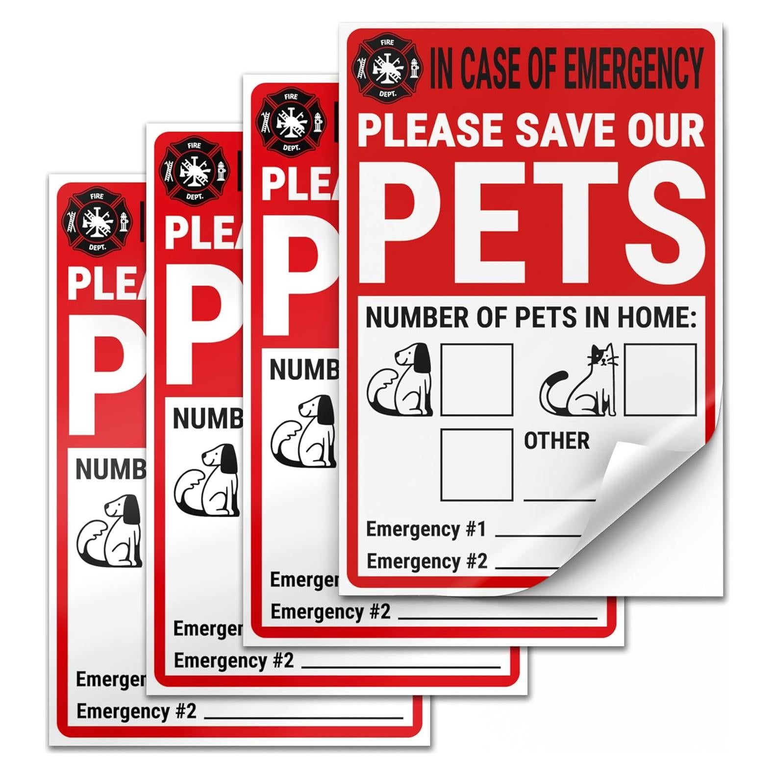 Juego de 4 Etiquetas de Alerta de Mascotas DIMARONGTON 10x15 cm