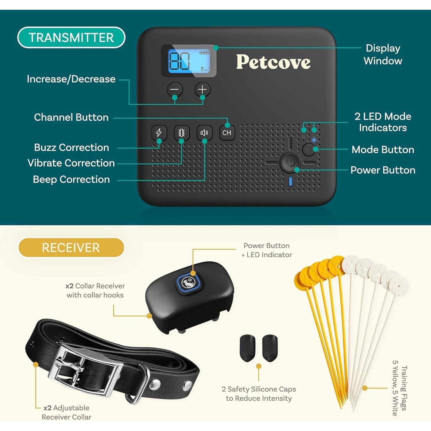 Sistema de Cerca Inalámbrica para Perros PetCove 2 Collares