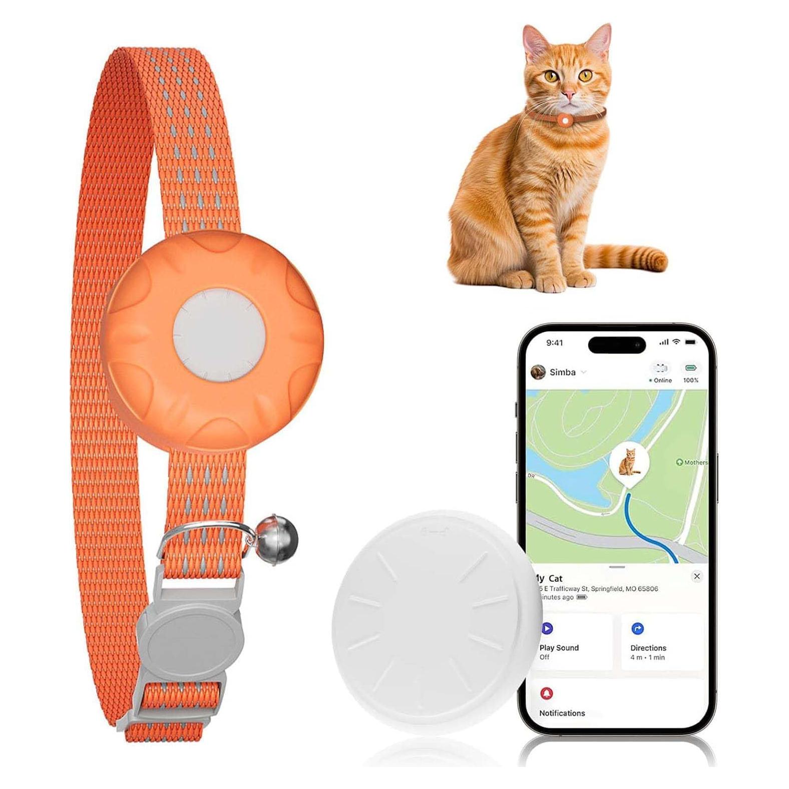 Rastreador GPS para Gatos ZFSJTAG, Collar Naranja Impermeable