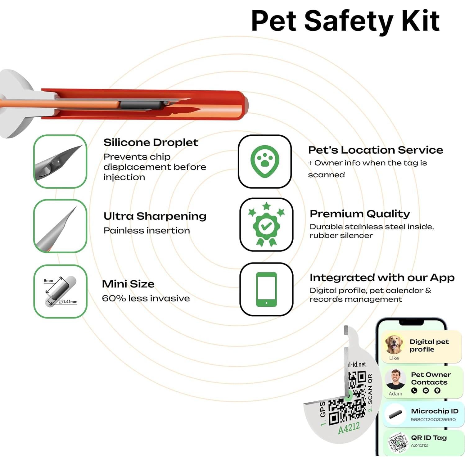 Microchip de Mascota A-Chip PREMIUM Mini 1.4x8mm - Registro QR