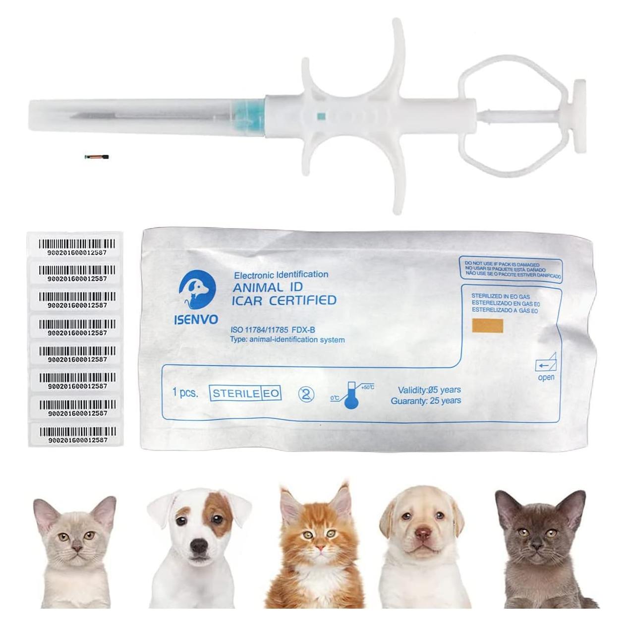 5 Microchips ISENVO 1.4x8mm 134.2kHz para Identificación de Mascotas