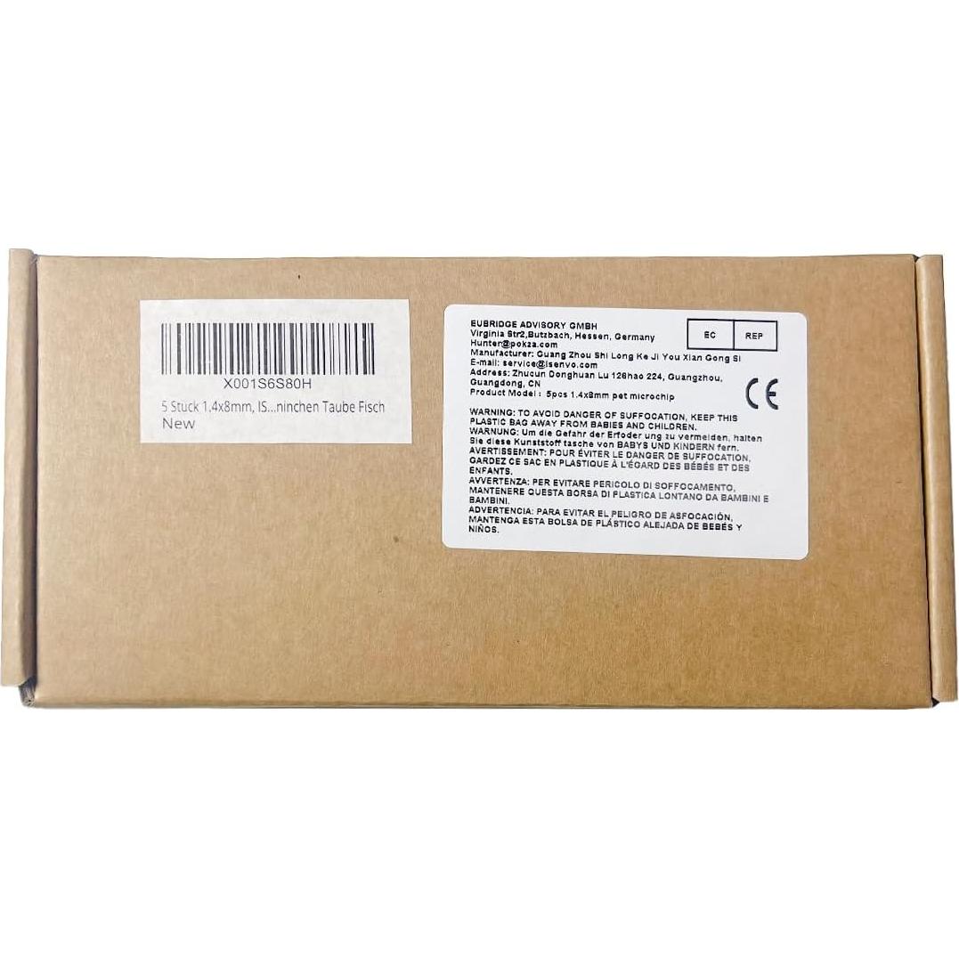 5 Microchips ISENVO 1.4x8mm 134.2kHz para Identificación de Mascotas