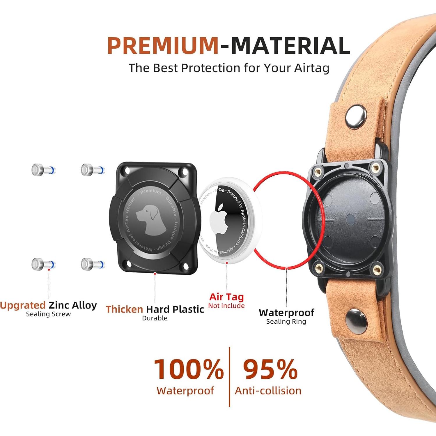 Collar para Perro Odokele AirTag XL Marrón Claro Impermeable