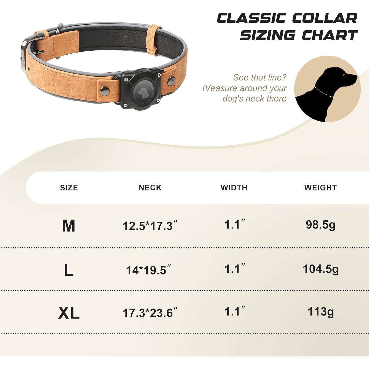 Collar para Perro Odokele AirTag XL Marrón Claro Impermeable