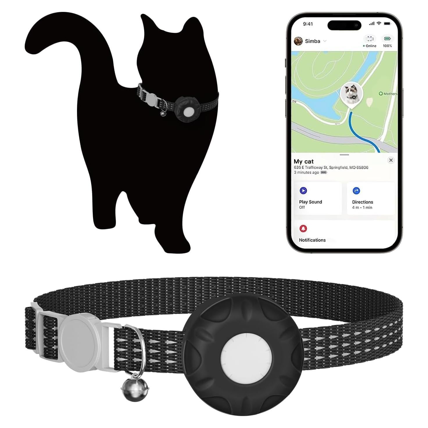 Rastreador GPS para Gatos HONGTOP H, Collar Desprendible, Negro