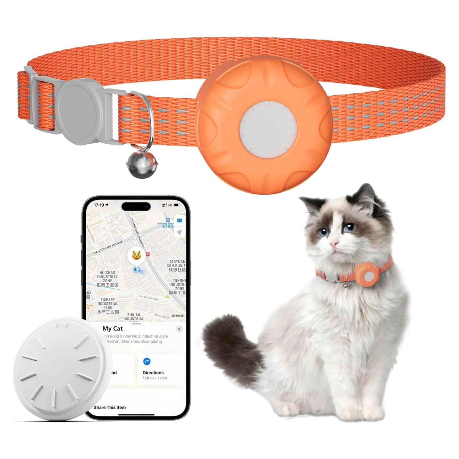 Rastreador GPS para Gatos ZITTZ - Collar Naranja, Sin Cuota Mensual