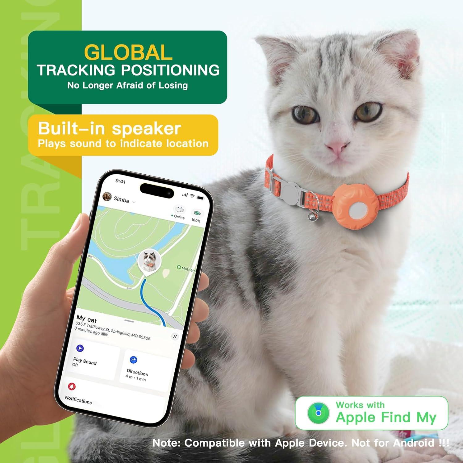 Rastreador GPS para Gatos ZITTZ - Collar Naranja, Sin Cuota Mensual