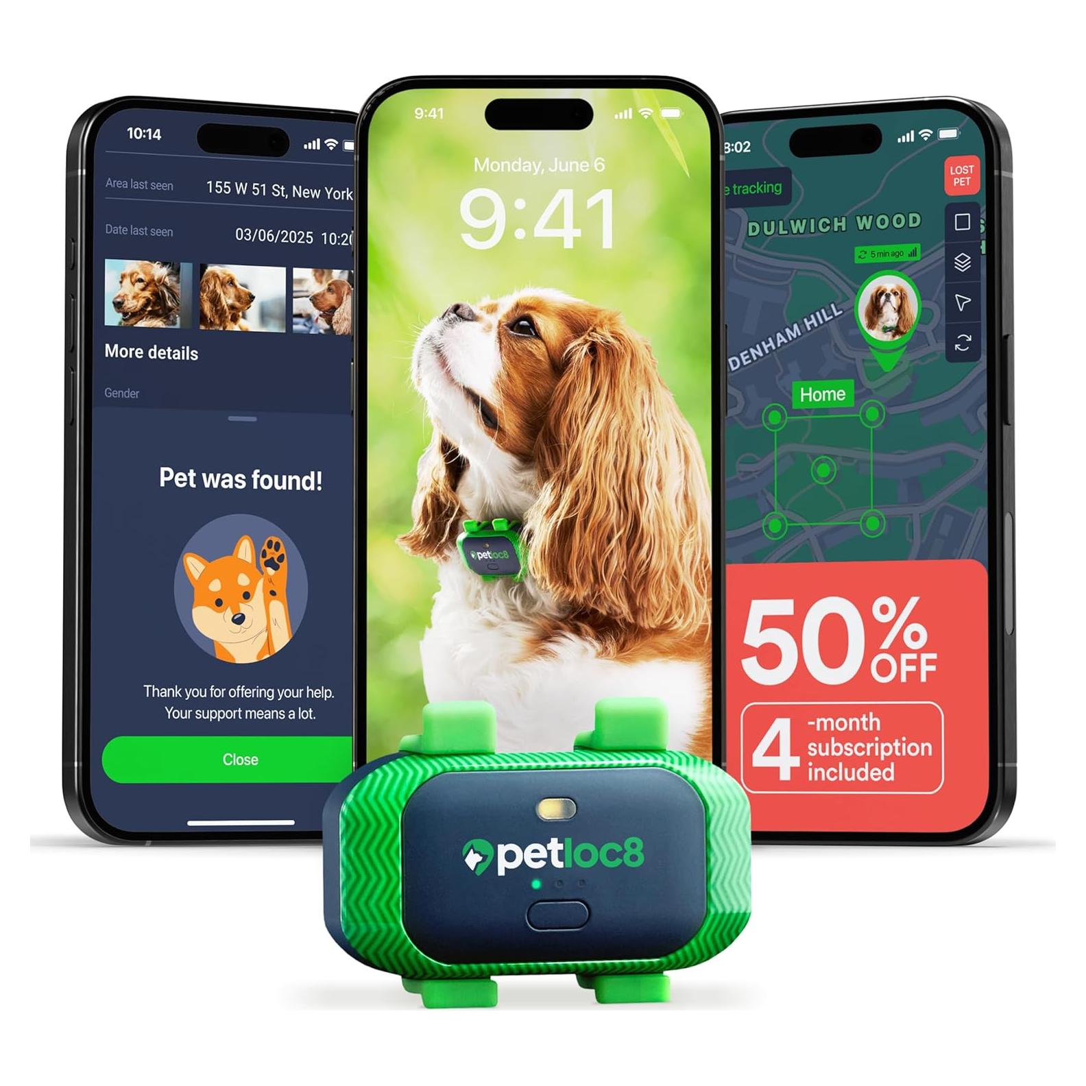 Rastreador GPS para Perros Petloc8 - Impermeable, 7 Días Batería
