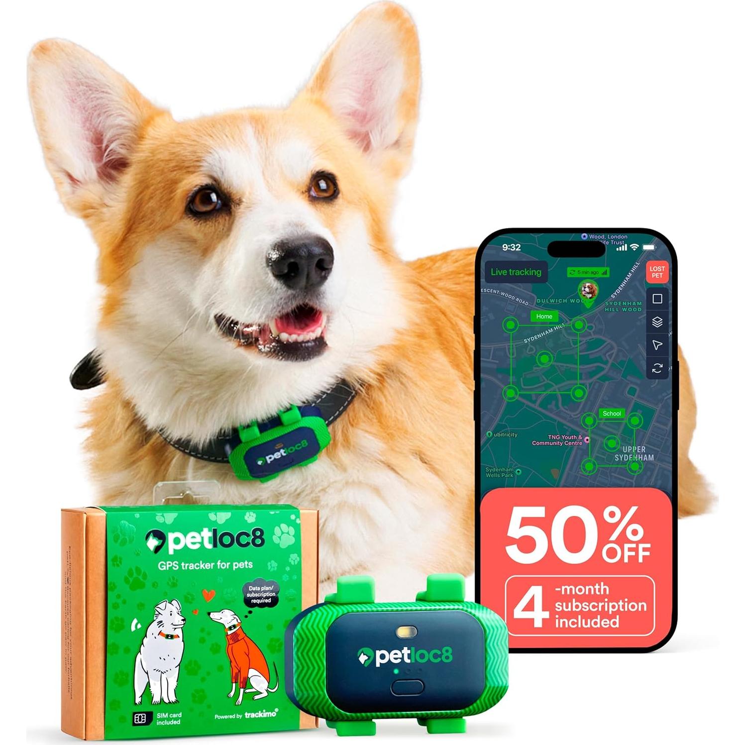 Rastreador GPS para Perros Petloc8 - Impermeable, 7 Días Batería