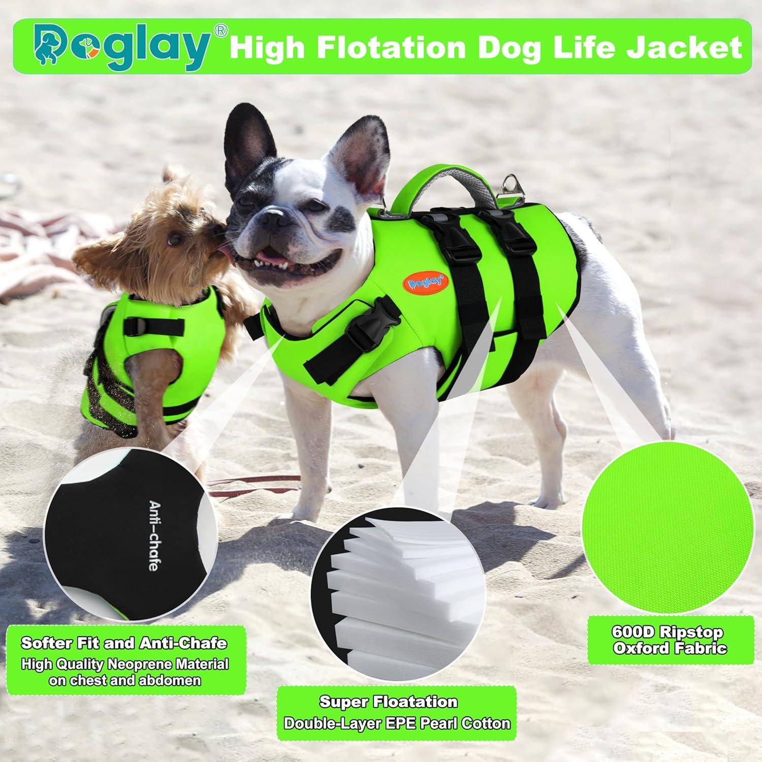 Chaleco Salvavidas para Perros Doglay Mediano Verde Fluorescente
