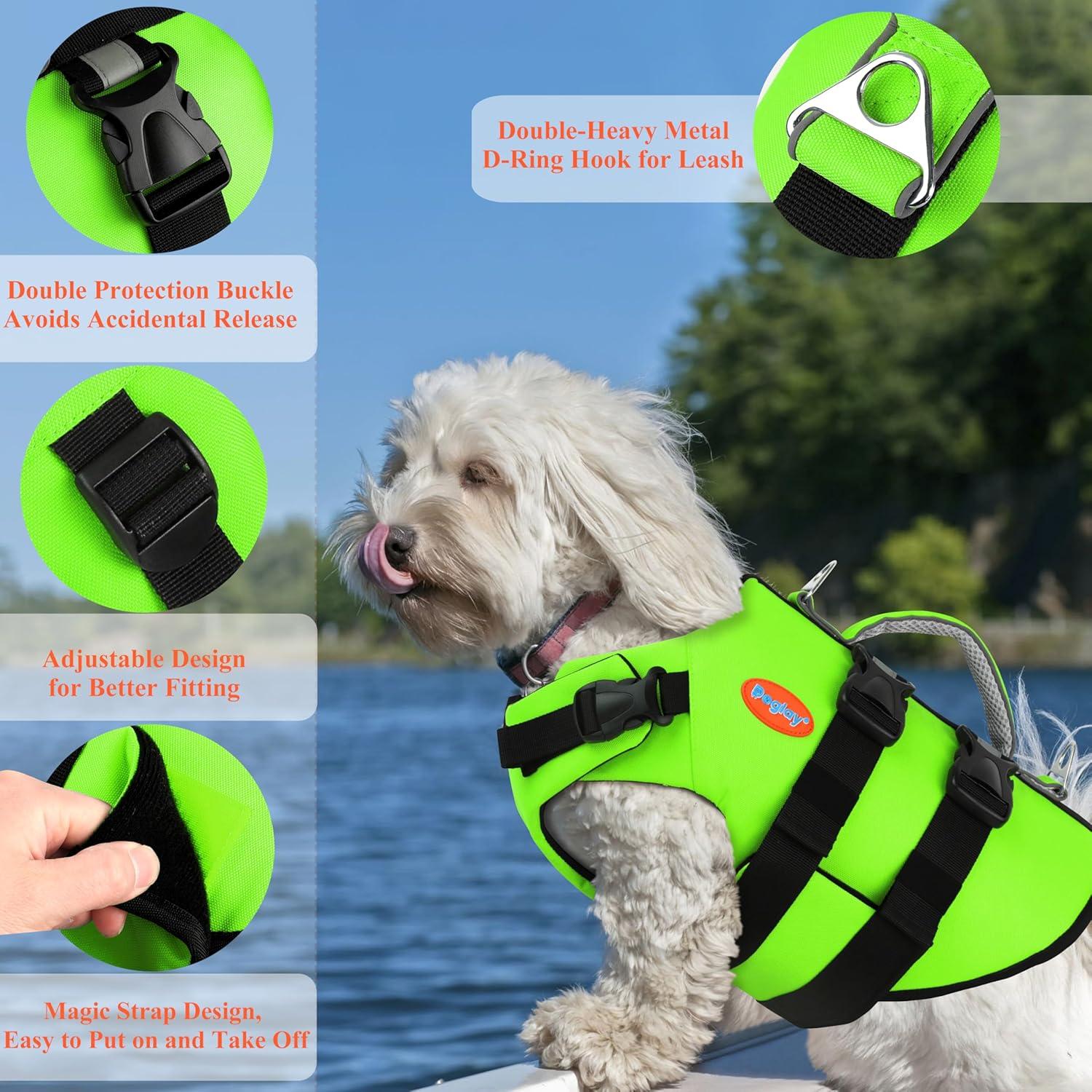 Chaleco Salvavidas para Perros Doglay Mediano Verde Fluorescente