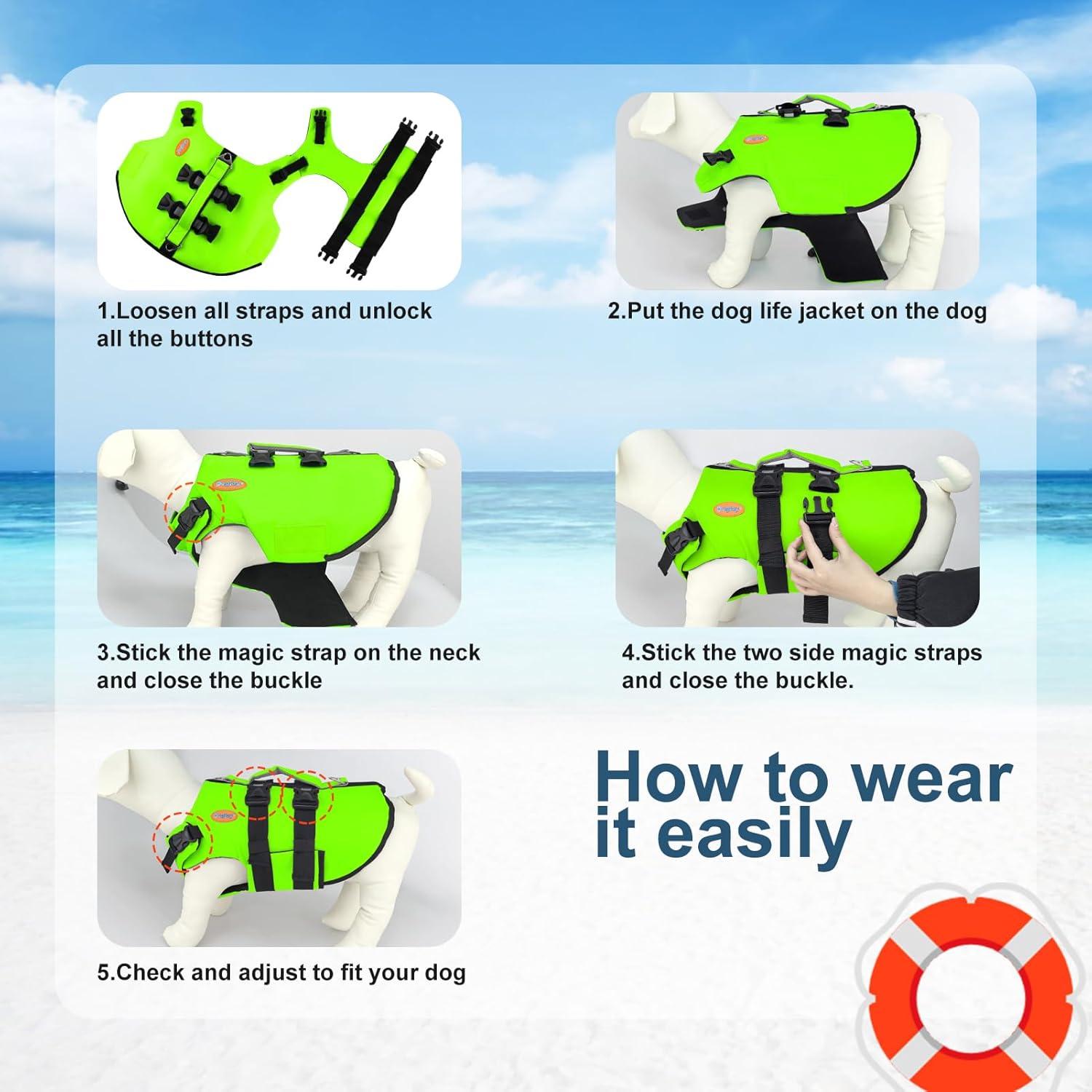 Chaleco Salvavidas para Perros Doglay Mediano Verde Fluorescente