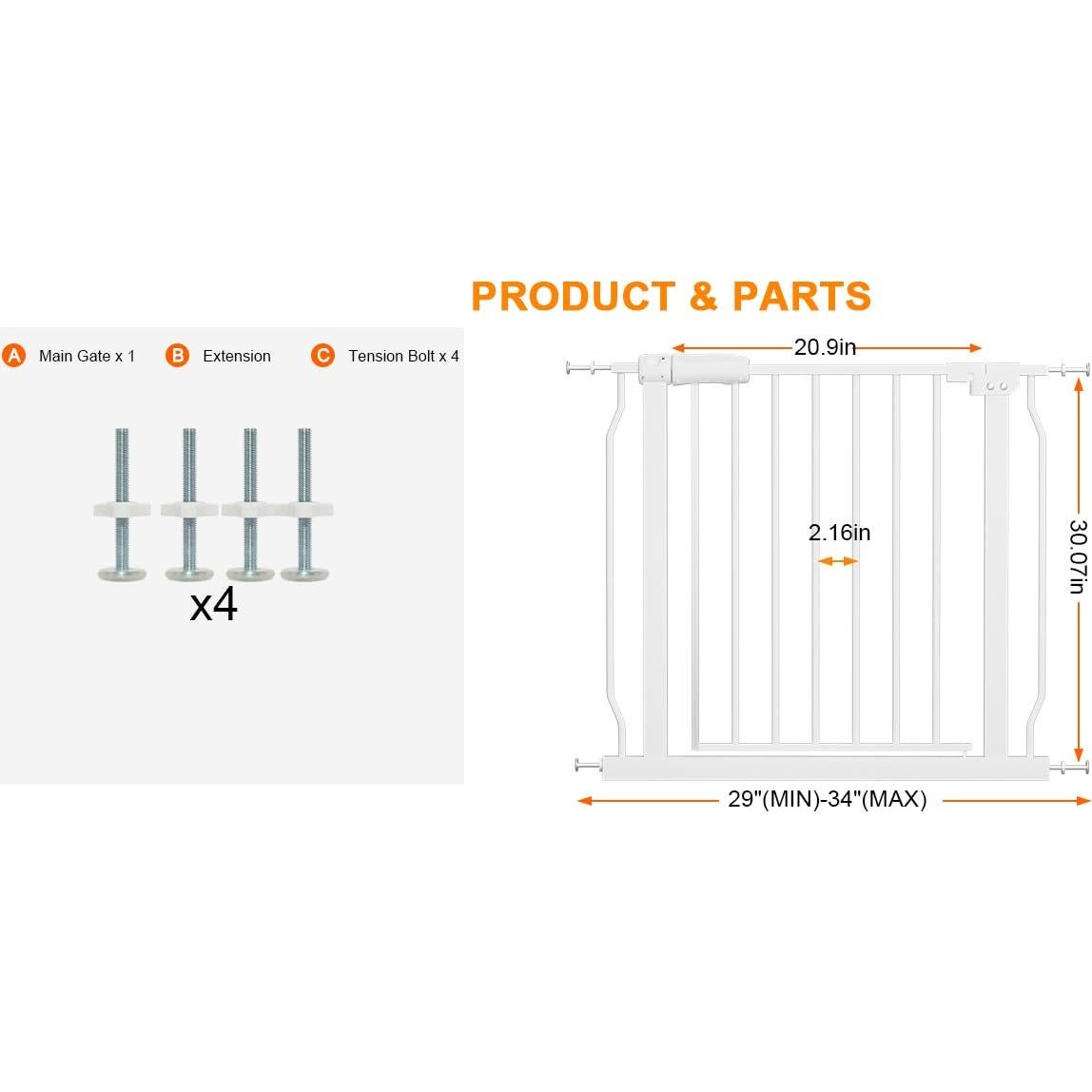 Puerta de Seguridad para Bebés Hooen Metal Ajustable 73-86 cm