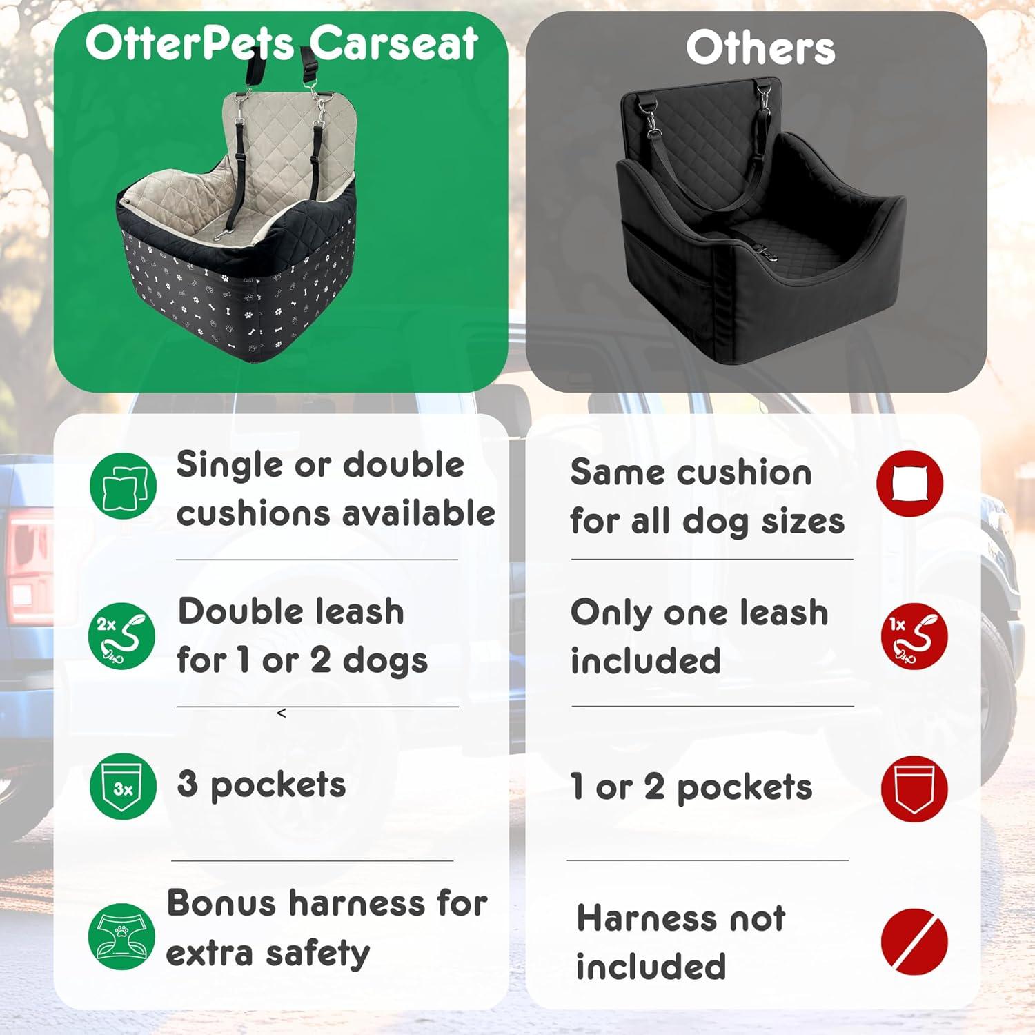 Asiento de Coche para Perros OtterPets - Arnés XS, 46.7x25.4 cm