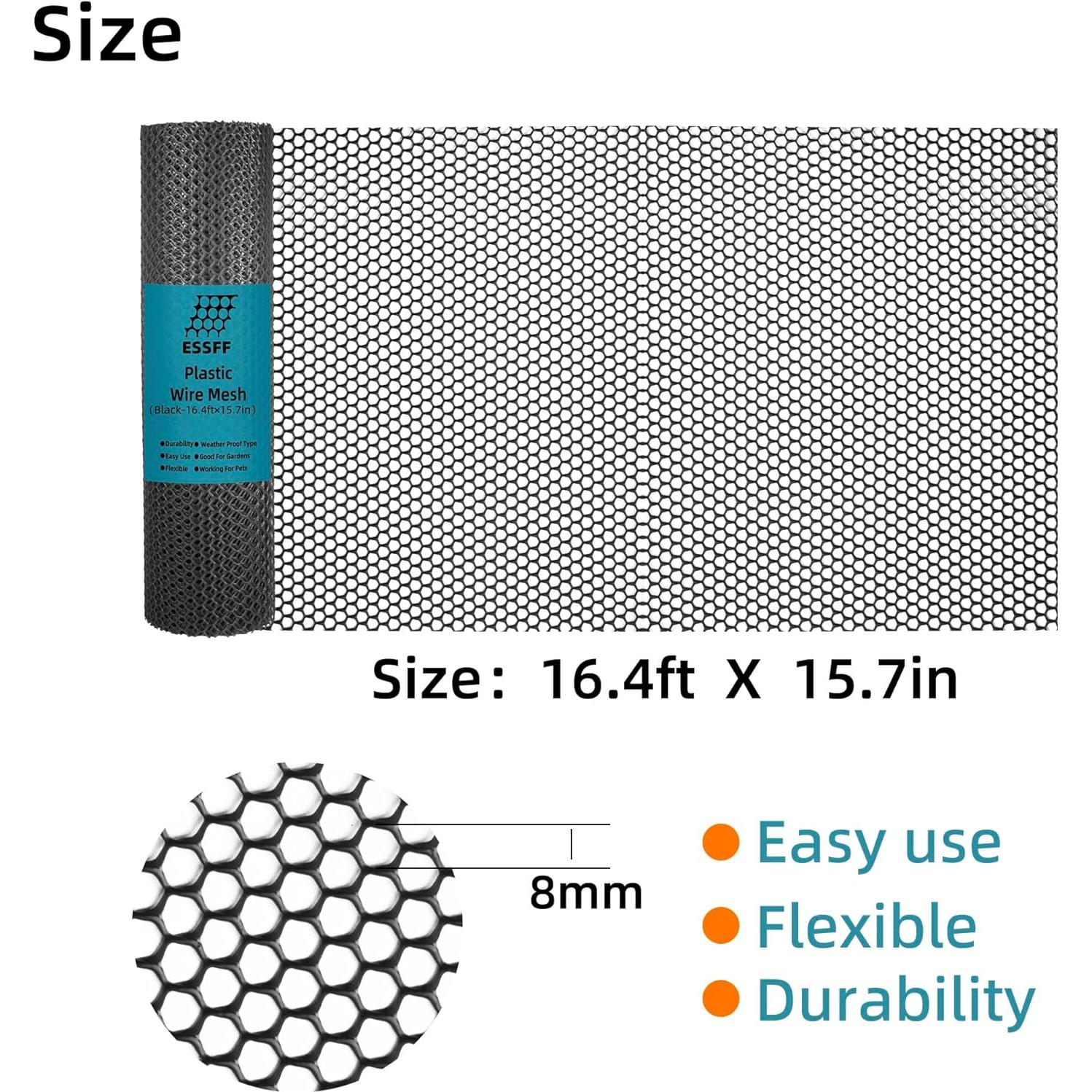 Malla Plástica Negra ESSFF 40cm x 5m para Jardín y Mascotas