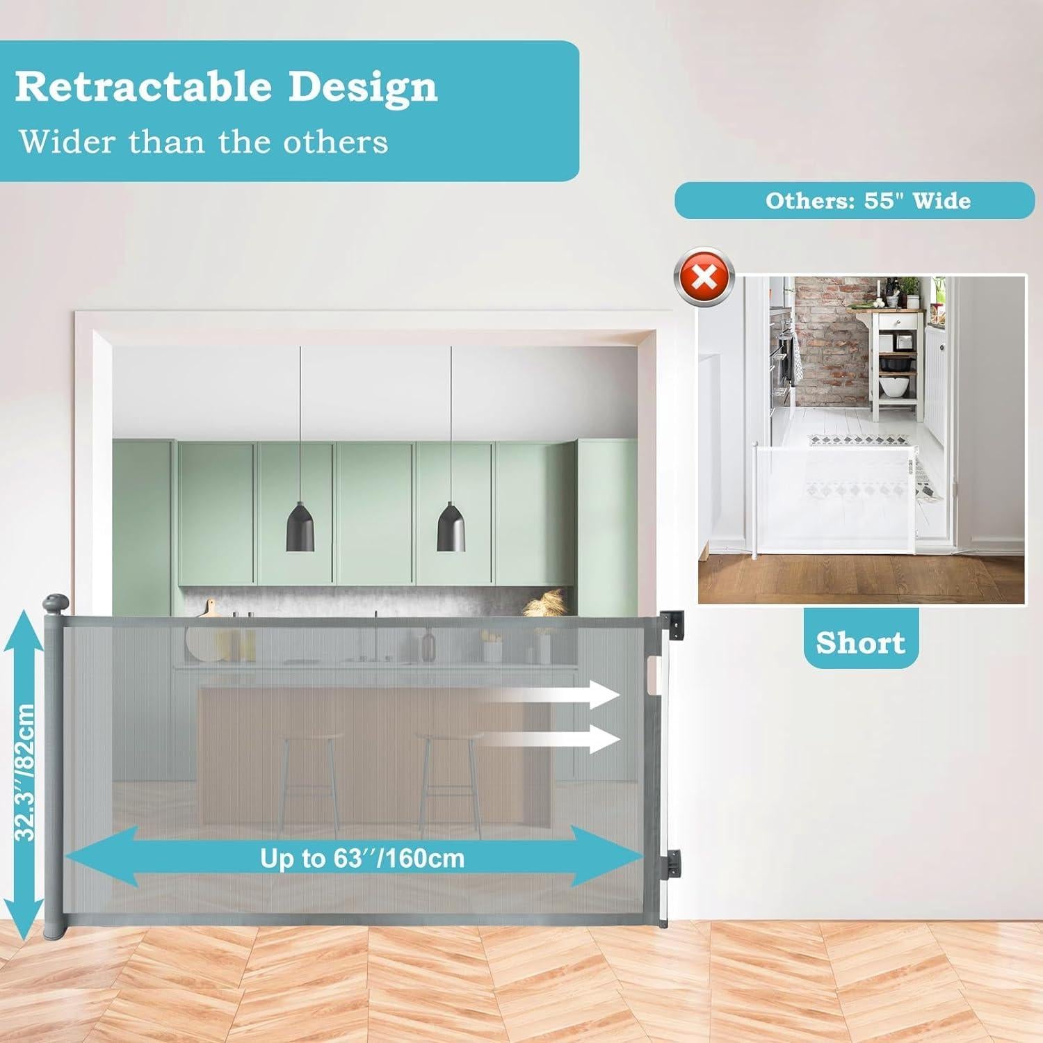Puerta Retráctil de Seguridad para Bebés y Mascotas 84x160 cm Gris