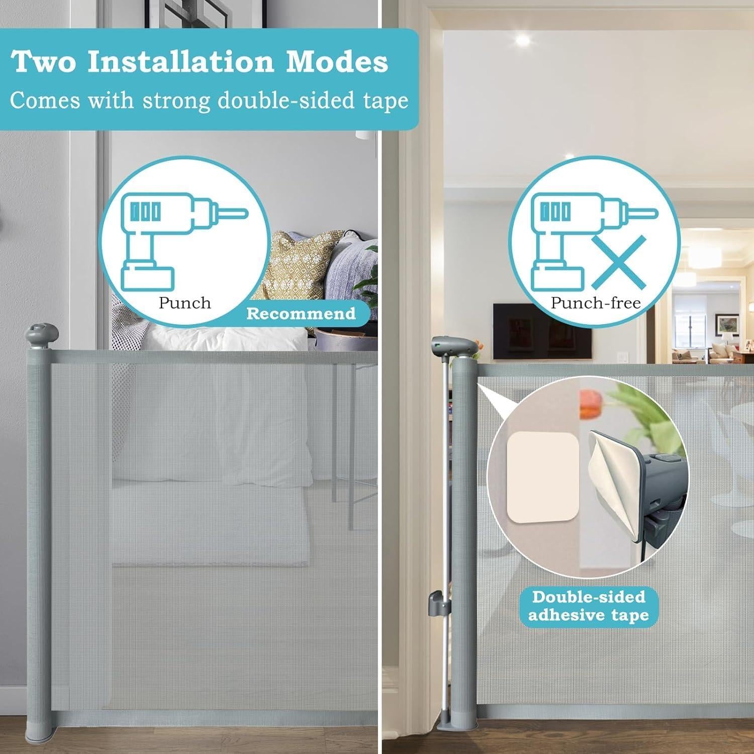 Puerta Retráctil de Seguridad para Bebés y Mascotas 84x160 cm Gris