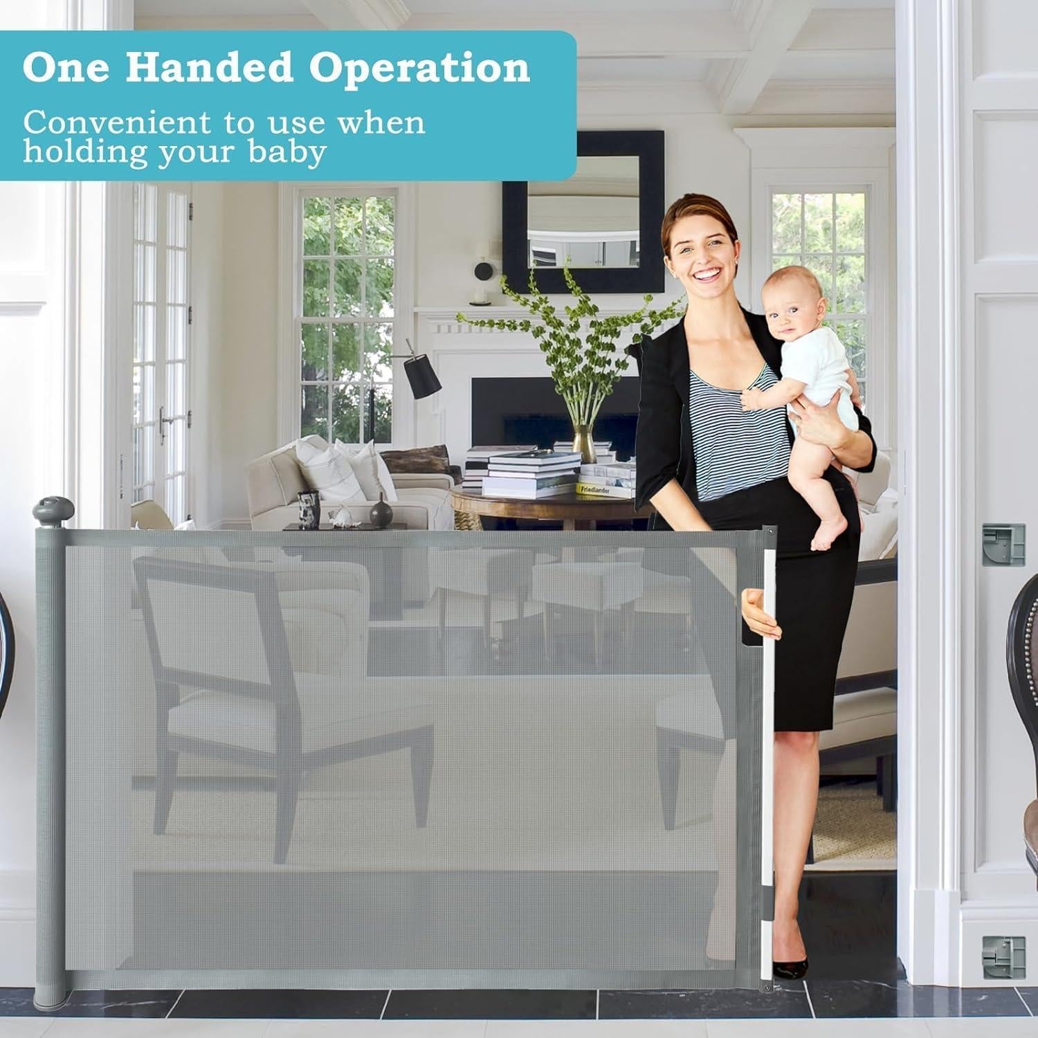 Puerta Retráctil de Seguridad para Bebés y Mascotas 84x160 cm Gris