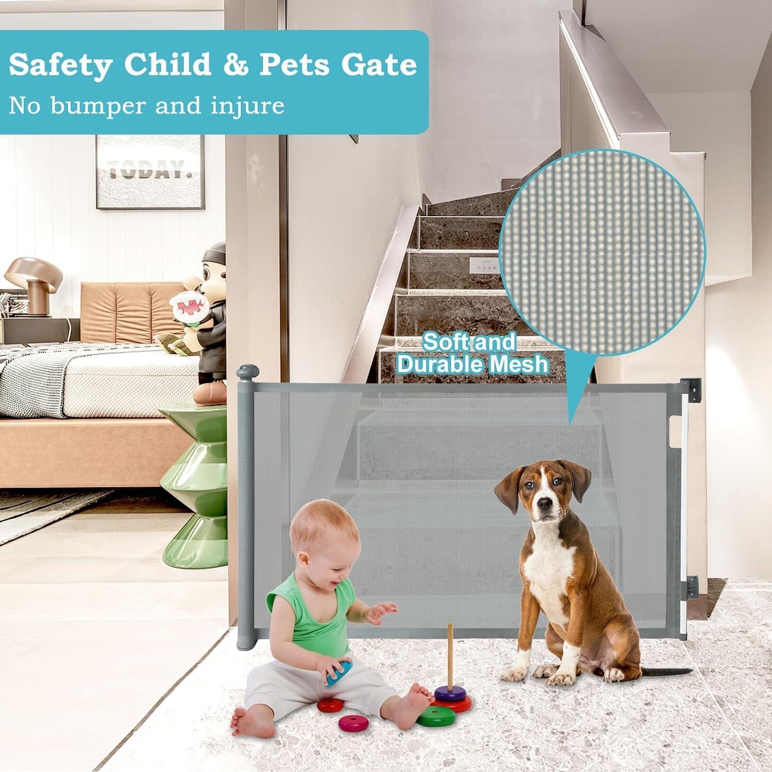 Puerta Retráctil de Seguridad para Bebés y Mascotas 84x160 cm Gris