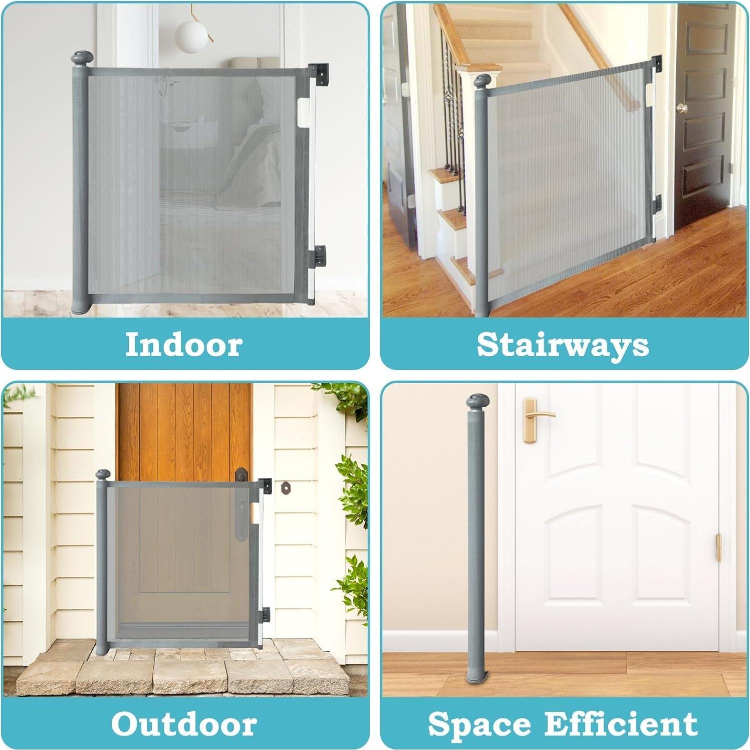 Puerta Retráctil de Seguridad para Bebés y Mascotas 84x160 cm Gris