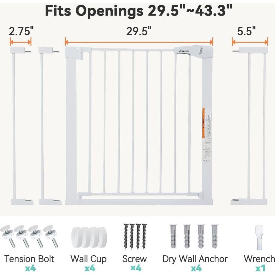 Puerta para Bebés Extra Ancha COMOMY 75-110 cm Blanca