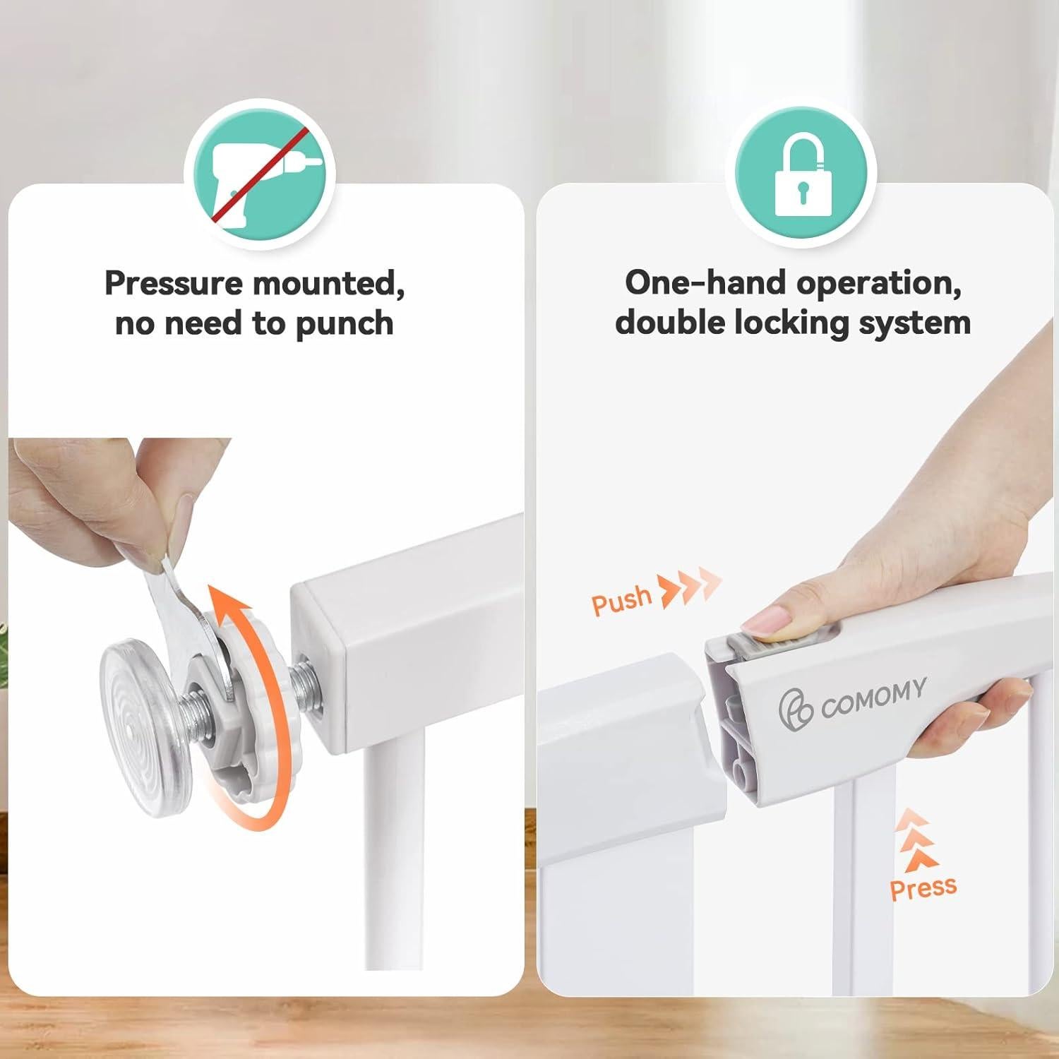 Puerta para Bebés Extra Ancha COMOMY 75-110 cm Blanca