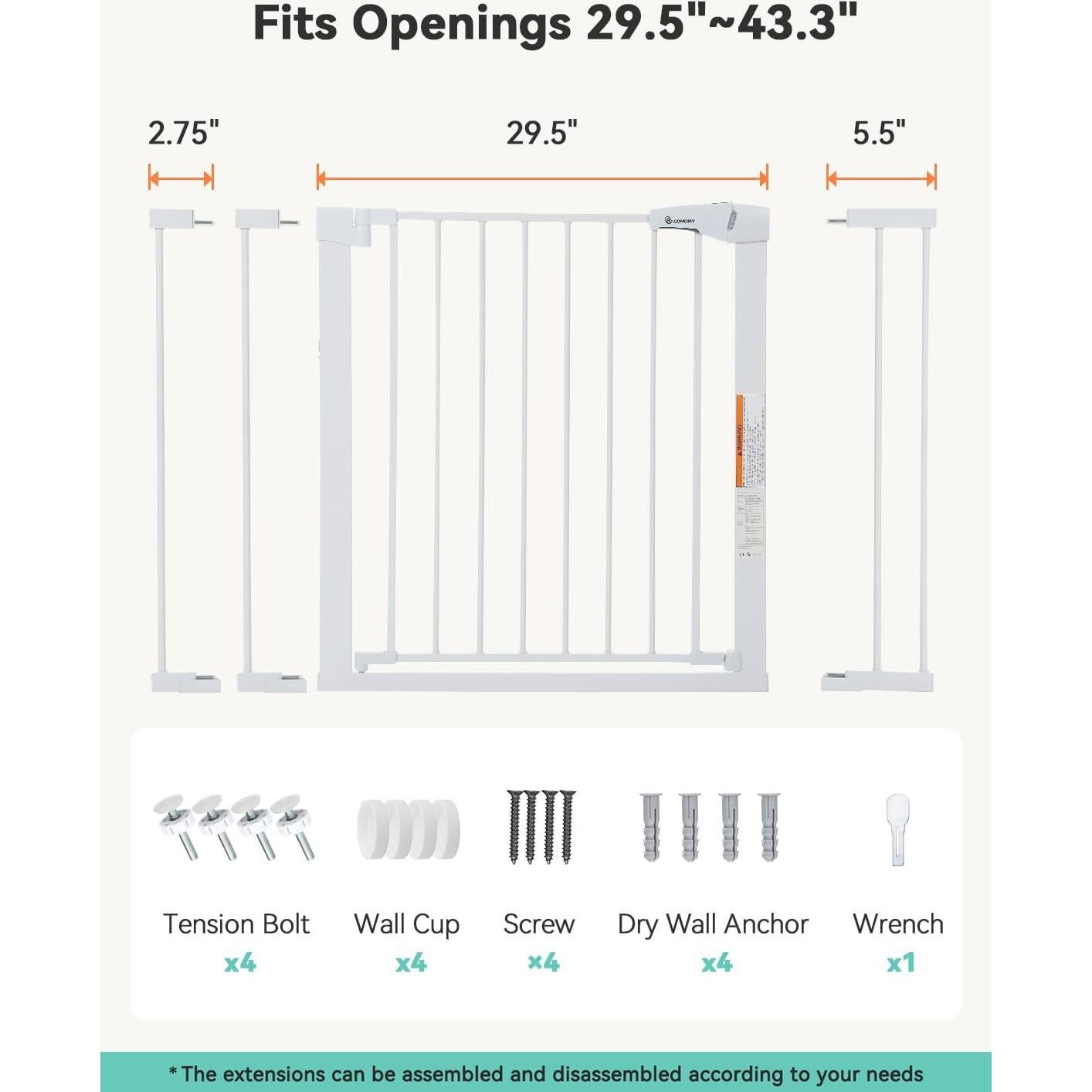 Puerta para Bebés Extra Ancha COMOMY 75-110 cm Blanca