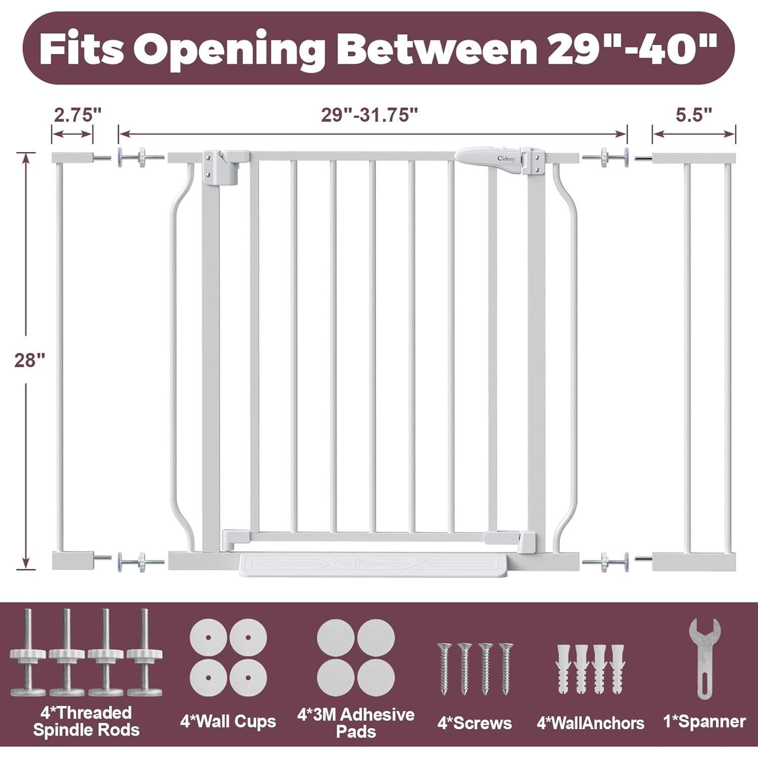 Puerta de Seguridad para Bebés y Mascotas Cideny 73-101 cm Blanca