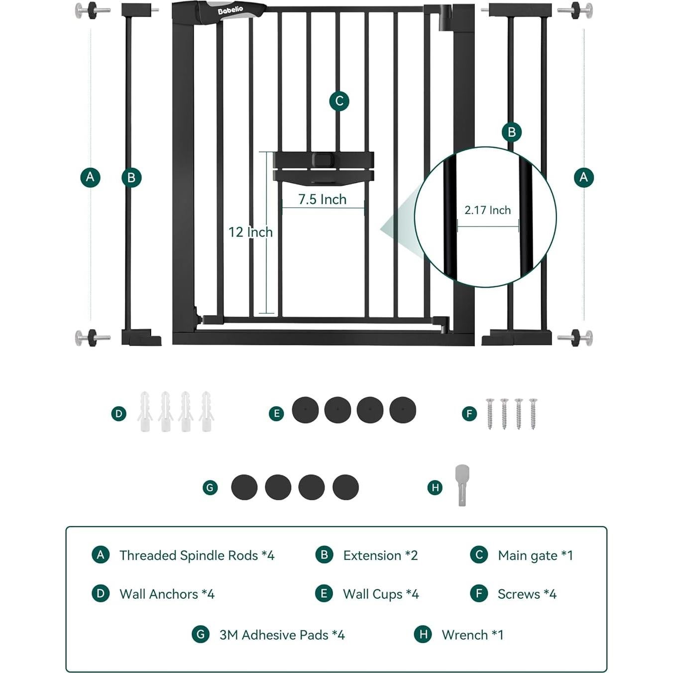 Puerta para Bebés y Gatos BABELIO Ajustable 29-40" Negra