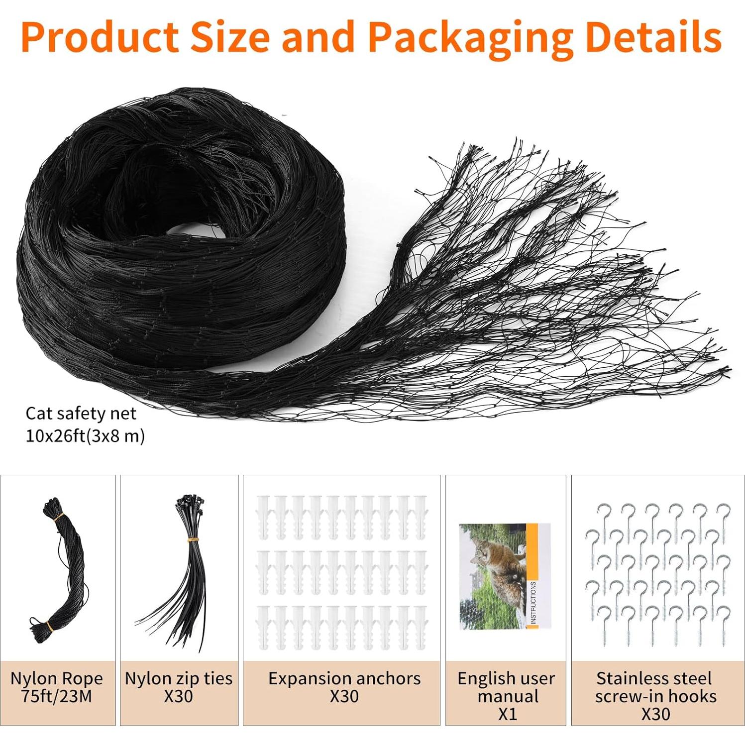 Red de balcón para gatos AnExer 3x8m Nylon Anticaída