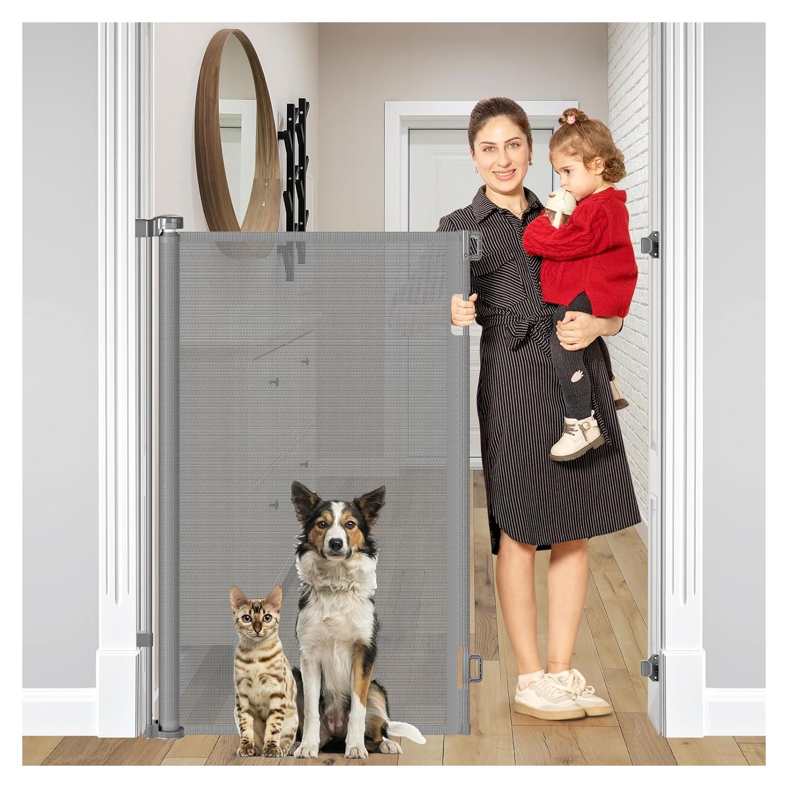 Puerta Retráctil Extra Alta para Mascotas Bingguz 1.22m Gris