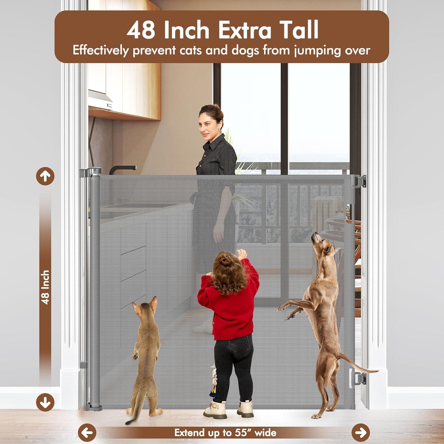 Puerta Retráctil Extra Alta para Mascotas Bingguz 1.22m Gris