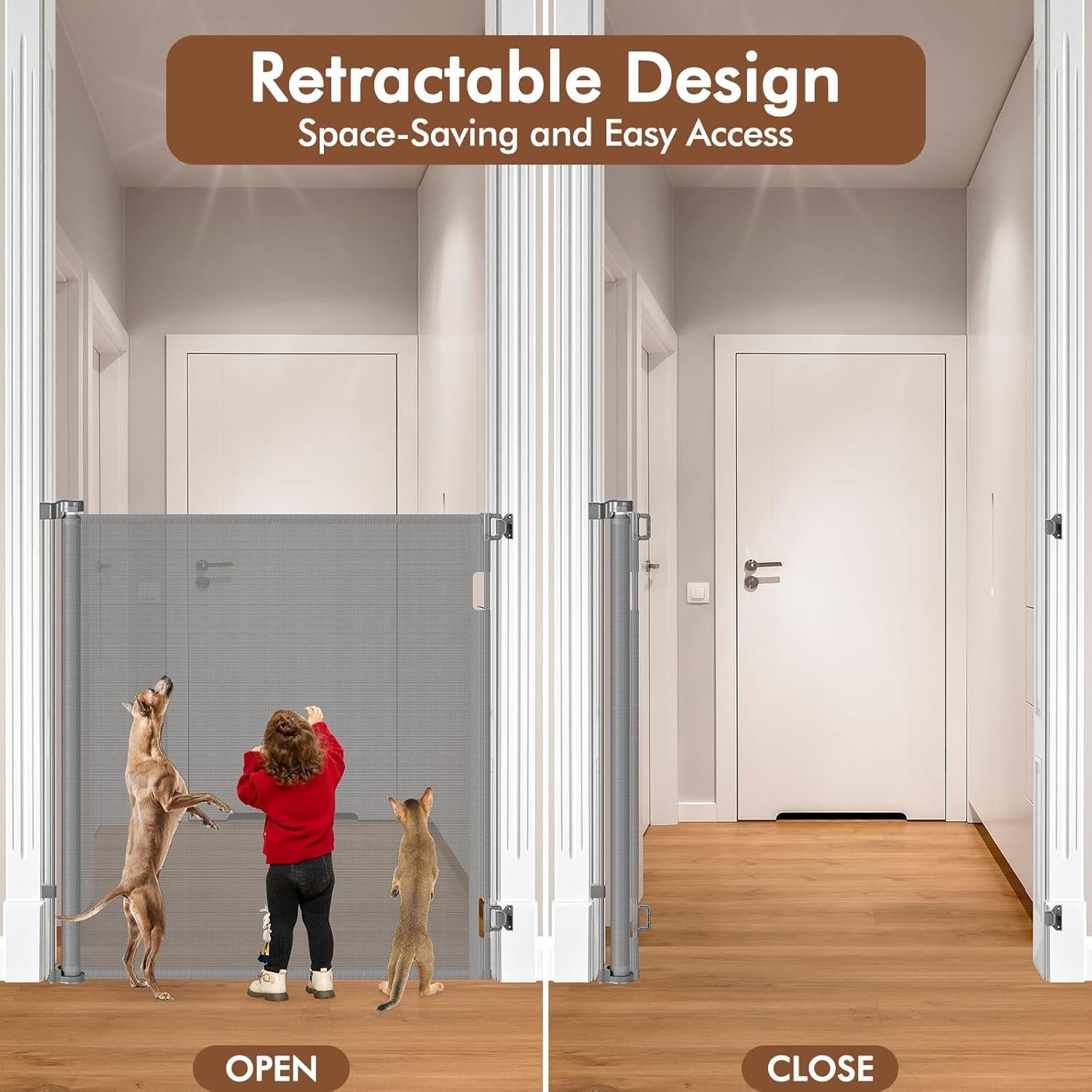 Puerta Retráctil Extra Alta para Mascotas Bingguz 1.22m Gris