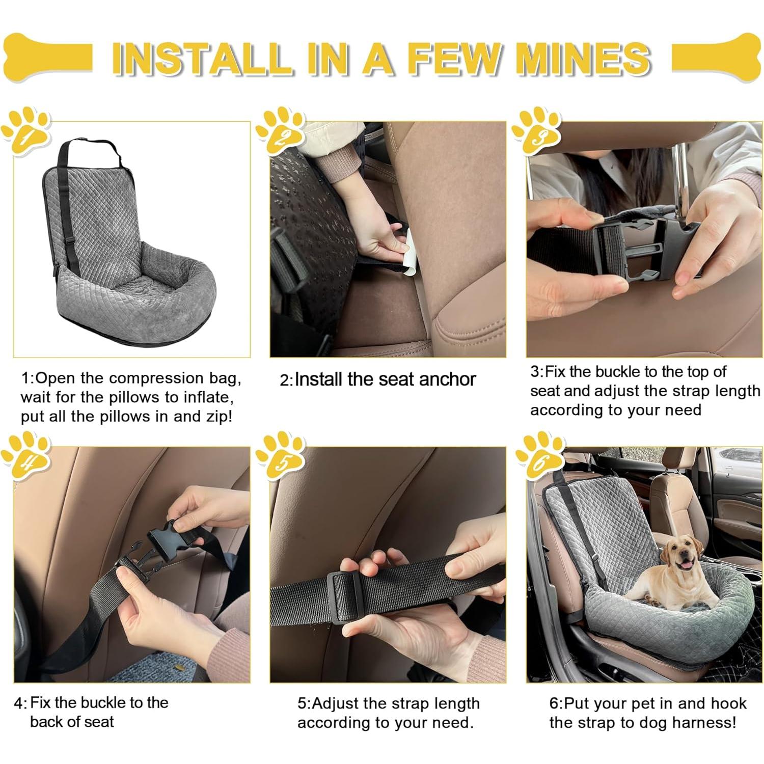 Asiento de Coche para Perros Pequeños MagicFox Gris 50.8x50.8cm