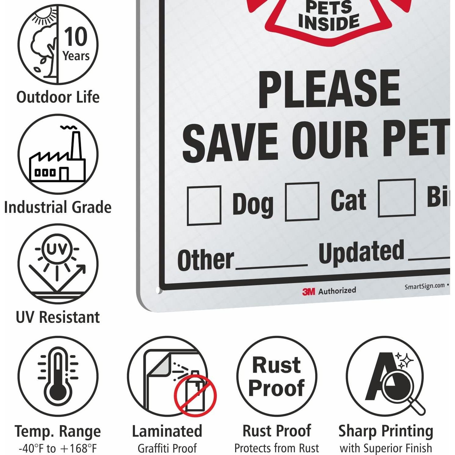 Cartel de Aluminio Reflectante SmartSign 35.56x25.4cm Mascotas Dentro