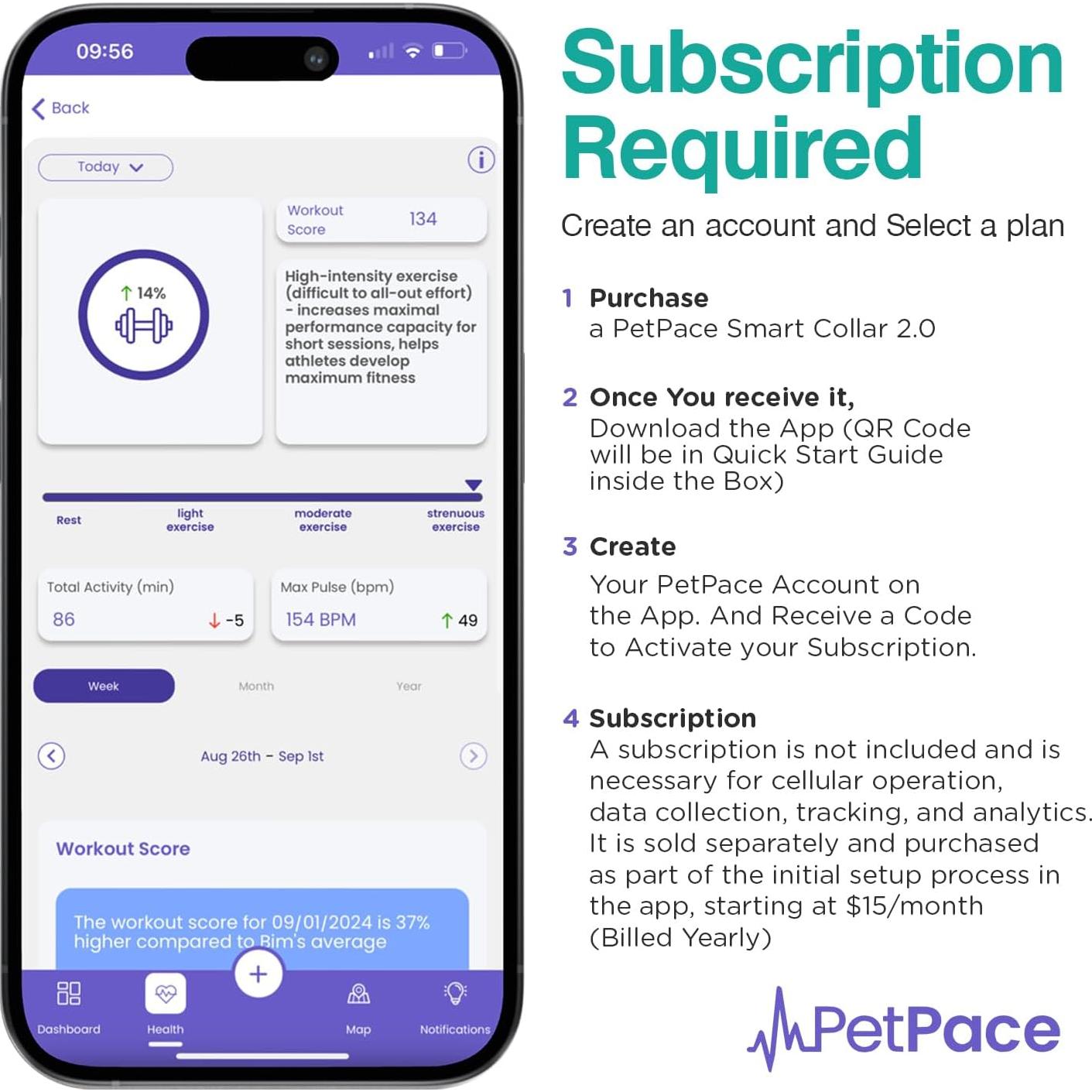 Collar Inteligente PetPace 2.0 Pequeño - Monitoreo Salud Canina